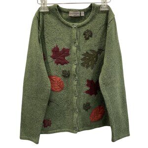 Croft & Barrow Needlepoint Cardigan Sweater size S Leaf Green Cottage Grandma
